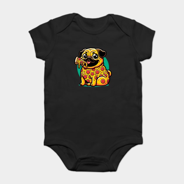 Pizza Pug Dog Eating Pizza Baby Bodysuit by logiamerch